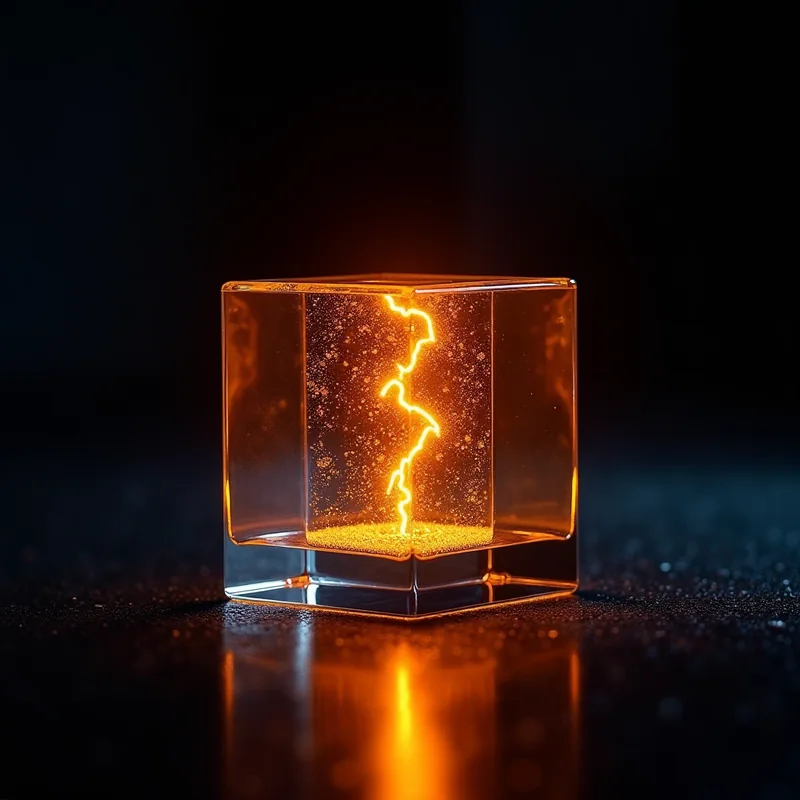 Orange lightning inside a glass cube